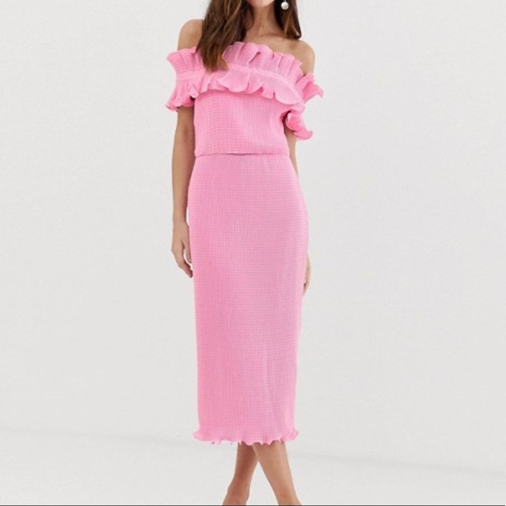 Pink Ruffle OTS Dress by Keepsake the Label